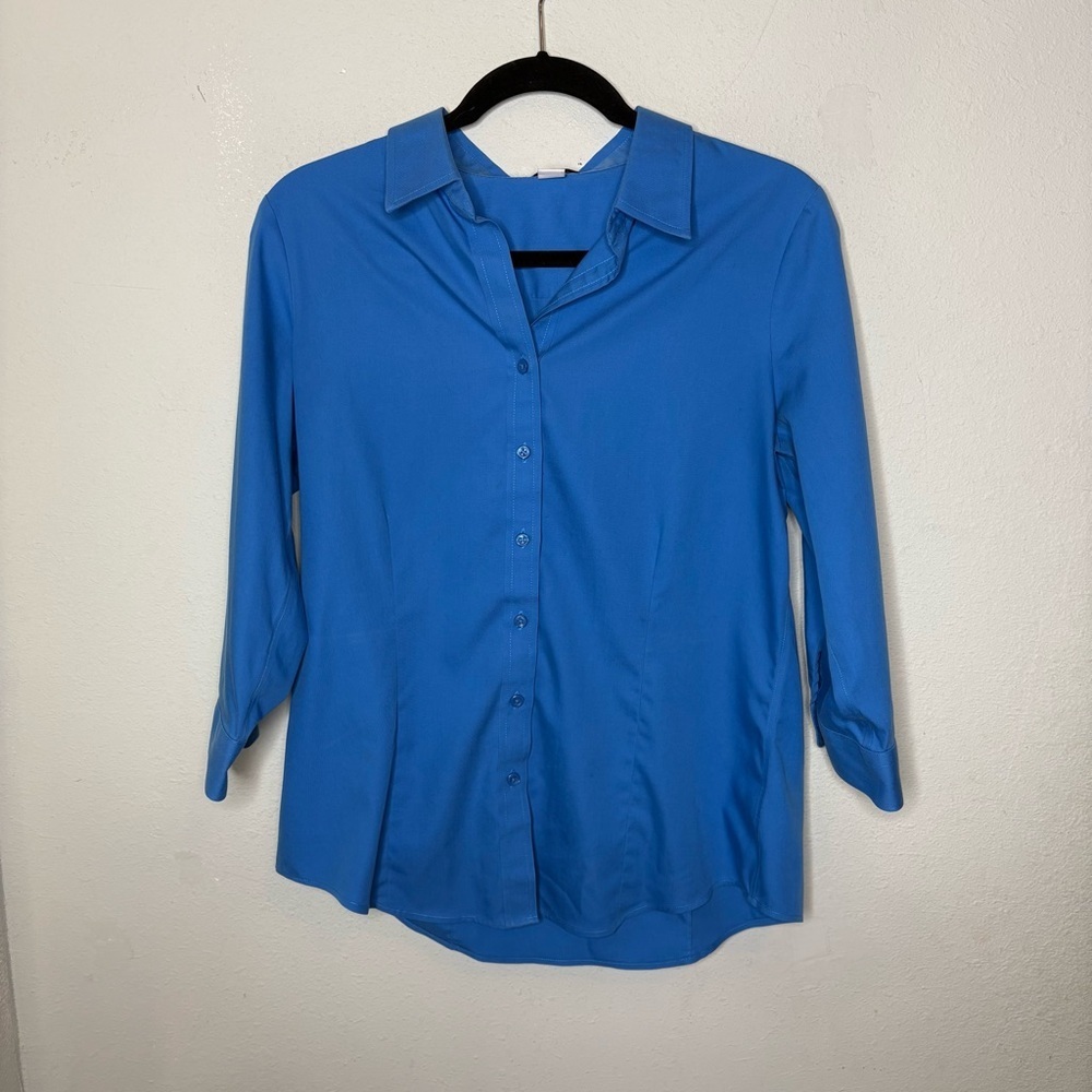 Coldwater Creek Caribbean Blue Button-Down Blouse Size 8